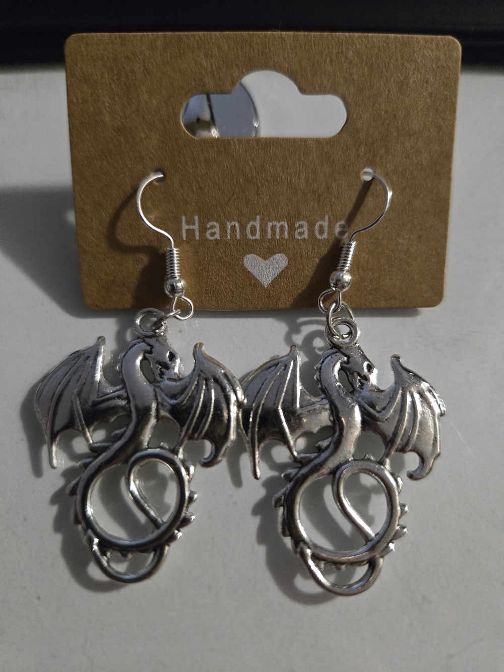 Handmade Silver Dragon Dangle Earrings for Women